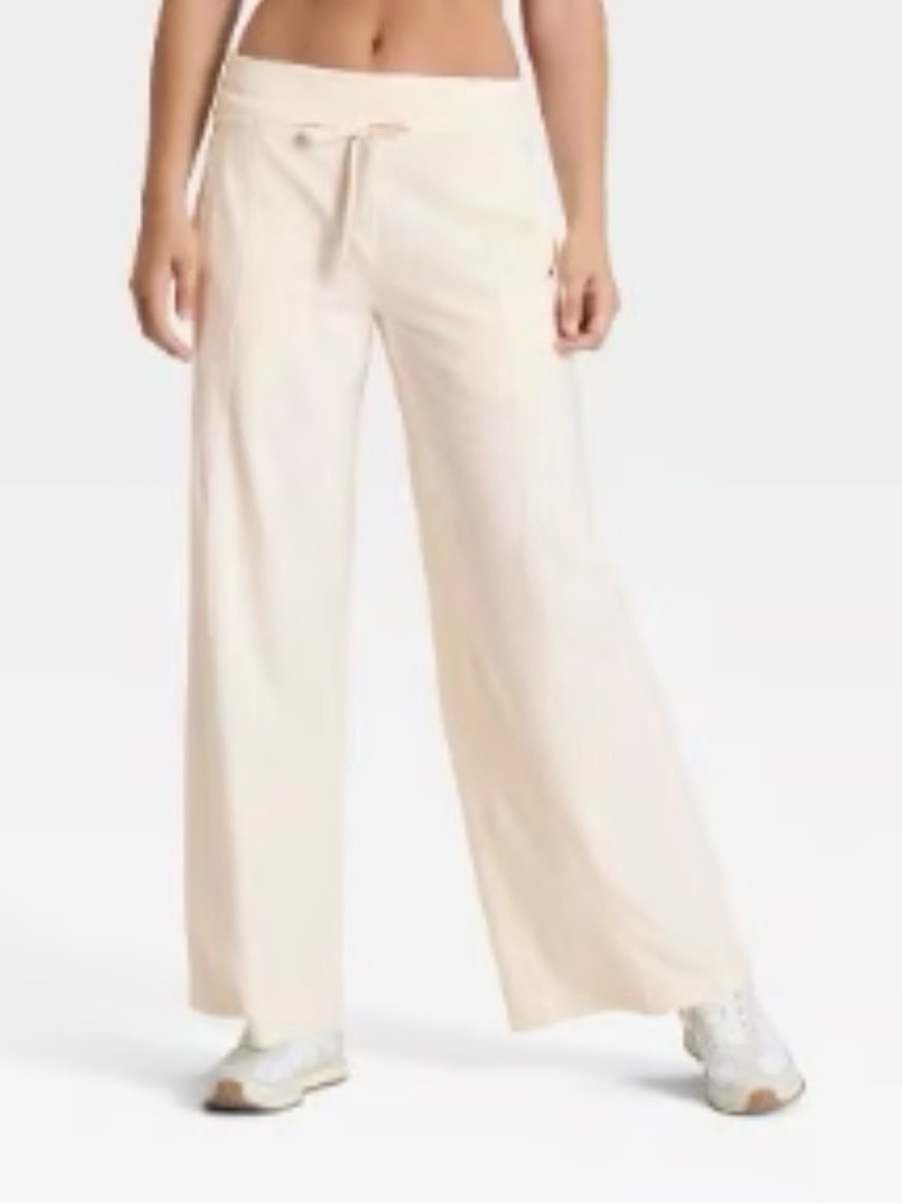 JoyLab Pale Blush Cream Cotton Rib Knit French Terry Wide-Leg Sweatpants XS